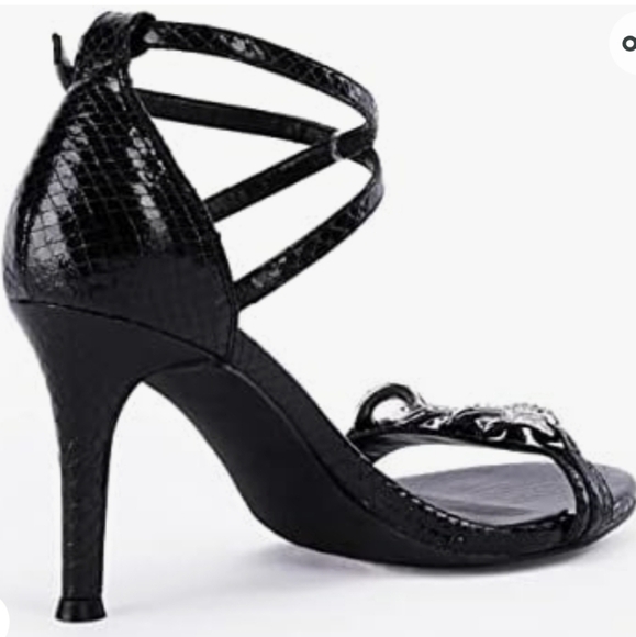 Coutgo Ankle Buckle Cross Strap Stiletto Sandals with Metal Chain Black Size 11 - Picture 3 of 12